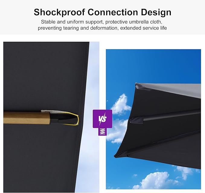 PURPLE LEAF 12FT Patio Umbrella With Base Square Cantilever Umbrella Teak Finished Aluminum Frame Large Windproof Offset Outdoor Sun Umbrellas for Beach Pool Deck, Grey