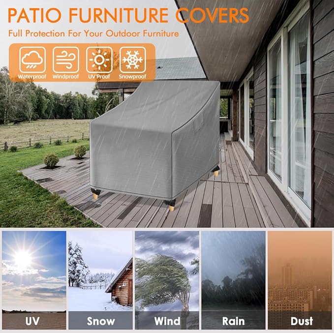 WLEAFJ Outdoor Chair Covers Waterproof, Gray Lawn Patio Furniture Covers, Heavy Duty Wicker Garden Sofa Chair Cover, 2 Pack - 31.5" W x 33.5" D x 36" H