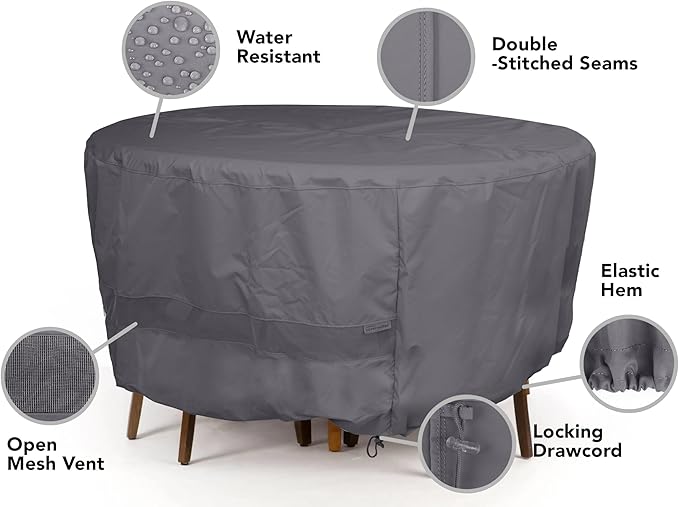 Covermates Round Dining Table Cover - Water-Resistant Polyester, Mesh Ventilation, Patio Table Covers, 36DIAMETER x 35H, Charcoal