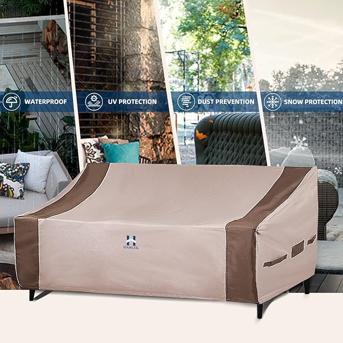 HAMLER Patio Sofa Cover - Heavy Duty Waterproof Outdoor Couch Cover, Fits up to 79" W x 37" D x 24" H, Brown & Beige