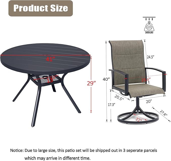 MEOOEM 5-Piece Patio Dining Set for 4, Outdoor Round Tables and Swivel Chairs Set of 4, All Weather Heavy Duty Outdoor Patio Table and Chairs Swivel for Outside, Deck, Garden, Backyard,Taupe
