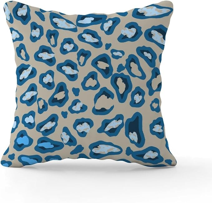 Chinoiserie Cheetah Print Throw Pillow Covers Blue and Light Brown Throw Pillow Cover Retro Decorative Cushion Covers Home Decor for Patio Garden Couch Tent 16x16 in
