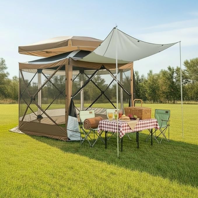 COBIZI 12x12 FT Pop Up Canopy Extendable Tent, Gazebos On Clearance with Removable Roof,Screened in Gazebo,Screen Tents Portable carpas para Patio for Outdoor Camping,Backyard, Garden,Khaki(Upgraded)