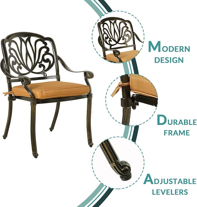 MEETWARM 9-Piece Outdoor Patio Dining Set- 8 Outdoor Dining Cushioned Chairs and 1 Oval Table with 2" Umbrella Hole, All Weather Cast Aluminum Patio Funiture Set for Backyard, Patio, Garden