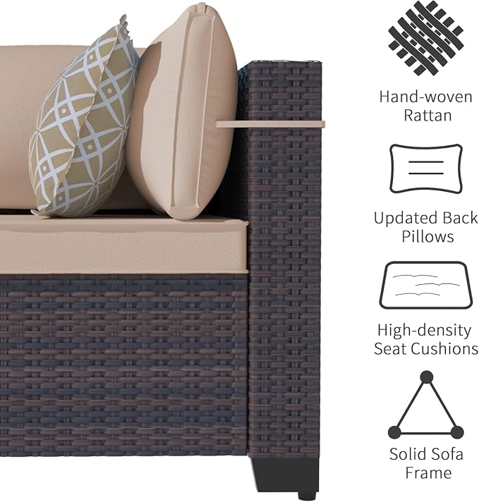 11 Pieces Patio Furniture Set with 2 Swivel Chairs Patio Furniture Outdoor Sectional Sofas with 55000 Gas Fire Pit Patio Conversation Set w/7 Cushions-Brown