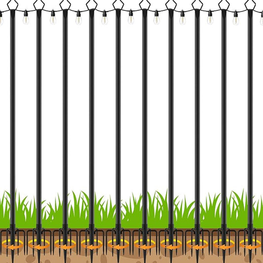 10Pack10FT String Light Poles,Metal with Fork Lights Poles for Outdoor String Light, Rustproof Heavy Duty for Outside Garden,Patio,Wedding,Backyard,Deck,Party
