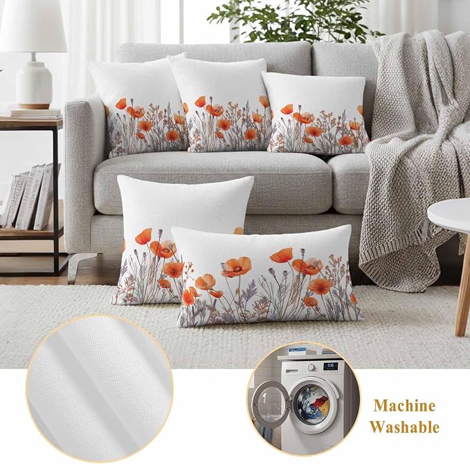 Minimalism Floral Outdoor Waterproof Throw Pillow Covers Set of 2, 26"x26", Red Plant Watercolor White Background Decorative Pillow Covers Outside Cushion Case for Patio Porch Garden