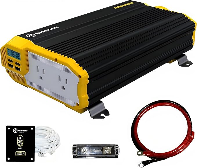 K KRIËGER 1500 Watts Power Inverter 12V to 110V, Modified Sine Wave Car Inverter, Dual 110 Volt AC Outlets, Hardwire Kit, DC to AC Converter with Installation Kit - ETL Approved Under UL STD 458