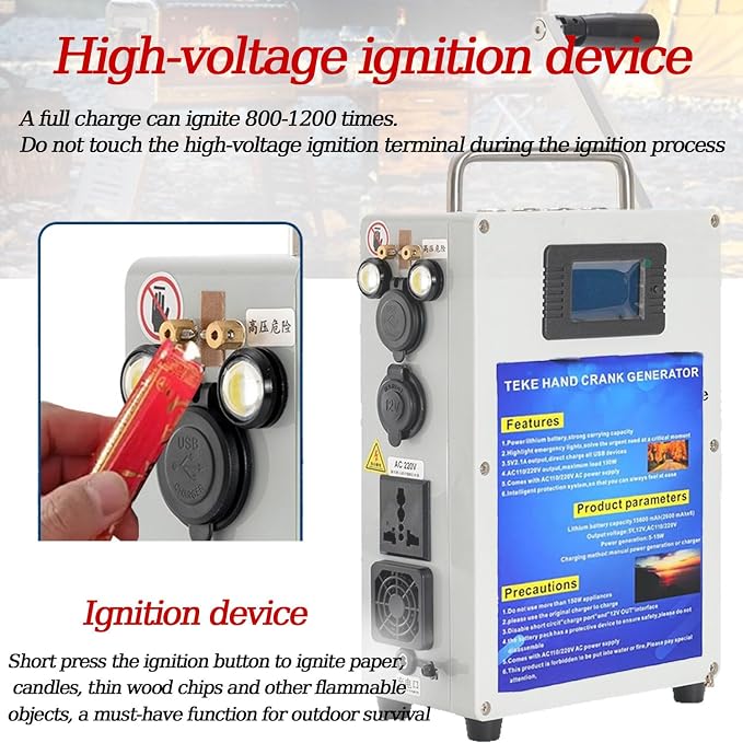 Generator Hand Crank and Power is 50W (Maximum),for Household and Outdoor Emergency,with Hand Shank and Charger,Outdoor Generato 46AH/500W