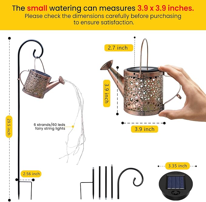 Solar Lights Outdoor Decorative, Metal Solar Watering Can Lights Waterproof, Small Hanging Gardening Decor for Yard Outside Patio Lawn, Mother’s Day Gifts, Birthday Gifts for Mom Grandma(Colorful)