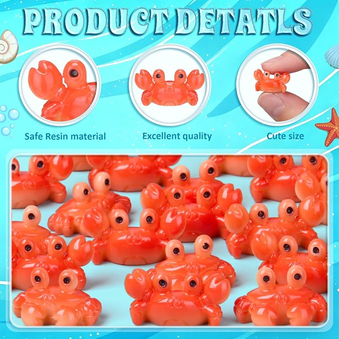 Geelin 100 Pcs Mini Crab Figurine Tiny Resin Crab Realistic Ornament Decor for Fairy Gardens, Miniature Terrariums, Red Stuff Filling Gifts, Holiday Party Decorations, Tabletop Decor (2 Styles)