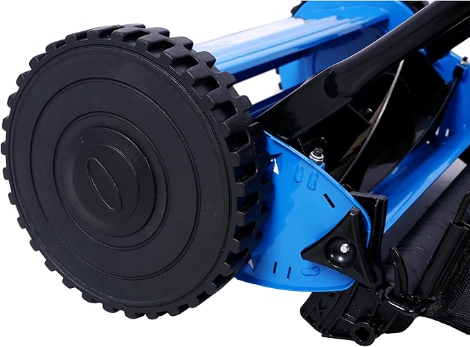 16-Inch 5-Blade Push Reel Lawn Mower with Grass Catcher, Adjustable Blade Height (Blue/16-Inch)