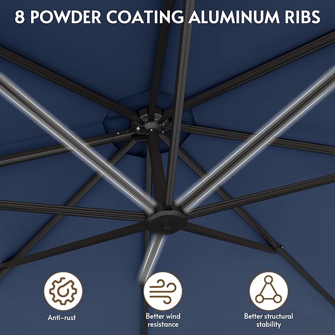 12FT Cantilever Patio Umbrella with Base Included, Large Cantilever umbrella with 360°Rotation, Heavy-Duty Offset Outdoor Umbrella for Patio,Pool,Garden and Backyard (Navy Blue)