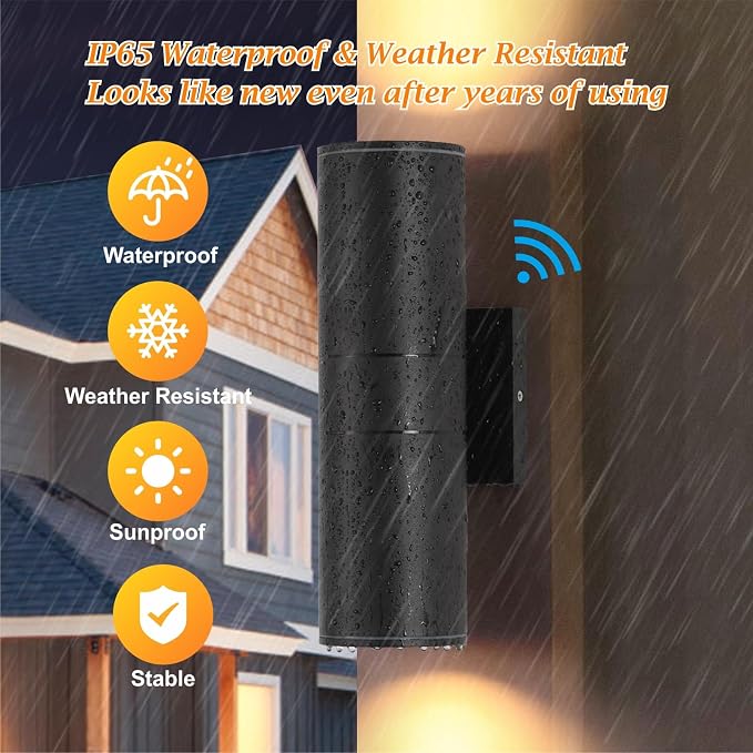 DAKAFUL Dusk to Dawn Outdoor Lighting Sensor Wall Lights 8 Packs, 12W 2700K Integrated LED Cylinder Up Down Lights Outdoor, IP65 Waterproof Aluminum Wall Sconce Exterior Wall Light for Porch Patio.