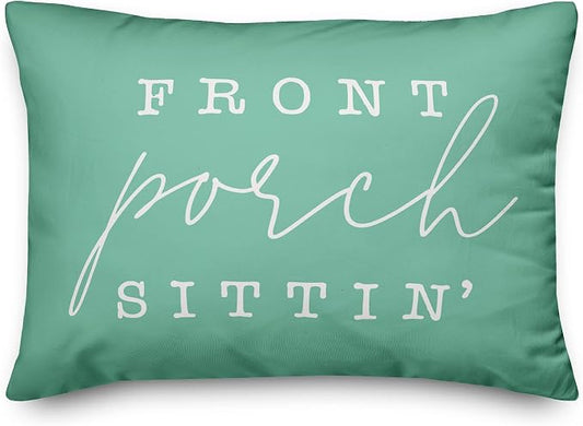 Front Porch Sittin' Mint Indoor/Outdoor Pillow | Decorative Pillows for Living Room Couch Bed Sofa Patio, Fluffy Soft Cushion | Water Resistant Green, 14x20