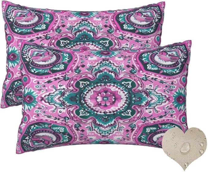Outdoor Pillows Waterproof Set of 2 Outdoor Pillow Covers 16x24 Inch, Mandala Throw Pillows Ethnic Pillow Covers, Summer Garden Decorative Pillows Outdoor Pillows for Patio Furniture Home Decor -hs75
