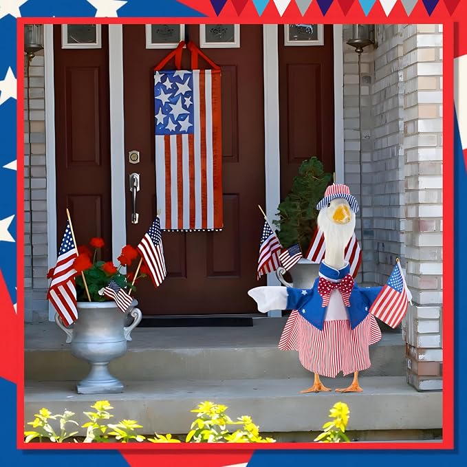 Patriotic Porch Goose Outfits for 23 Inch Statue | 4th of July Uncle Sam Costume for Cement Statue, 250th Anniversary USA Sculpture Clothes for Patio Party Decoration