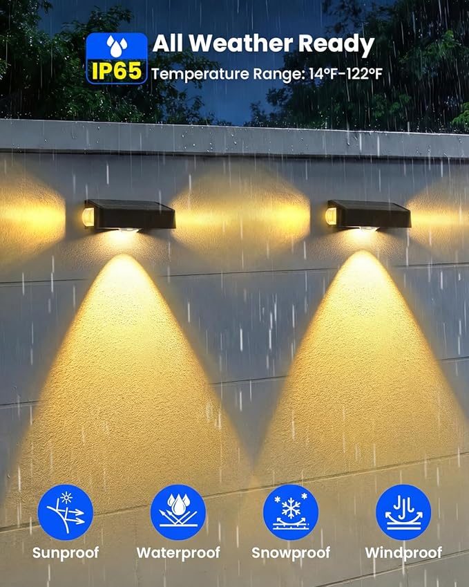 BUNEE Waterproof Solar Fence Lights Outdoor 8 Pack 12 RGB Color Changing Mode Decorative LED 3-Sided Solar Powered Landscape Wall Lighting, Decor for Outside Patio Step Backyard Deck Railing Pool
