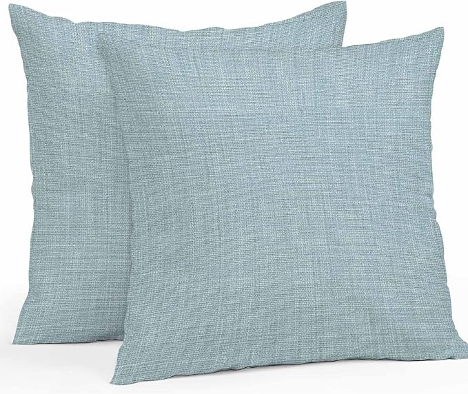 Vandarllin Outdoor Throw Pillows Covers 26x26 inch Set of 2 Waterproof Blue Linen Decorative Zippered Cushion Covers for Patio Furniture, Farmhouse Pure Color Lumbar Pillowcases