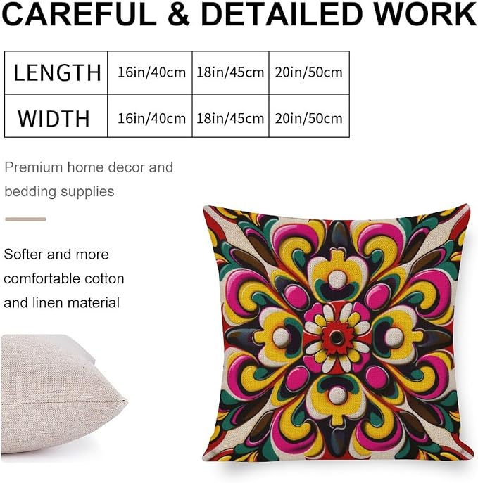 Rustic Pillow Cover White Blue Grey Wideflowers Pillow Covers Mexican Flowers Accent Pillows for Farmhouse Decor Room Bedroom Sofa Chair Car 20"x20" Decorative Cutton Linen Cushion Cases