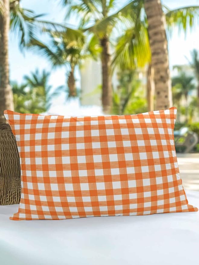 Outdoor Waterproof Throw Pillows Orange Buffalo Plaid Patio Pillows,Decorative Pillow Covers with Insert,Pillow Cushion Case for Garden Couch Sofa Classic Gingham Check Watercolor