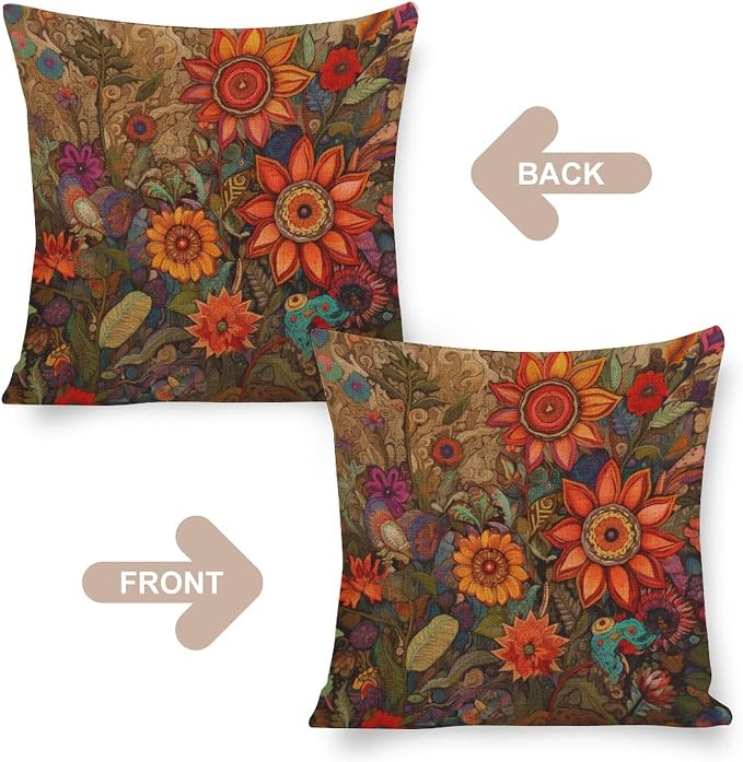 Throw Pillows for Bed Oil Painting Colorful Garden Flowers Pillow Case 16"x16" Fabulous Flowers Spring Decorative Pillow Cover Decorative Outdoor Linen Fabric Pillow Case for Couch Bed Car