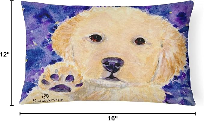 Caroline's Treasures SS8903PW1216 Golden Retriever Canvas Fabric Decorative Pillow Machine Washable, Indoor Outdoor Decorative Pillow for Couch, Bed or Patio, 12HX16W
