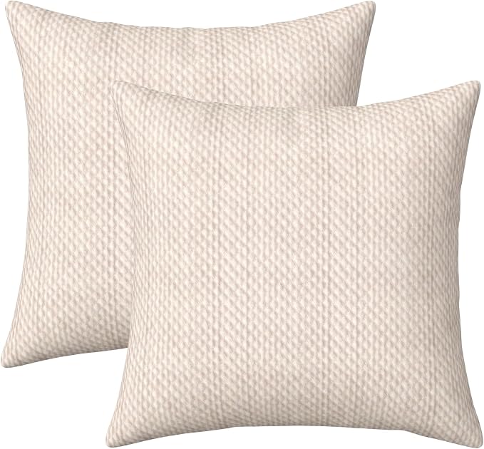 RSH DECOR: Sunbrella Square Throw Pillows Set of 2 | 24" x 24" | Water and Fade-Resistant Fabric | Outdoor Pillow Covers with Down-Alternative Inserts | Made in USA (Cozy Quilt Bright White)