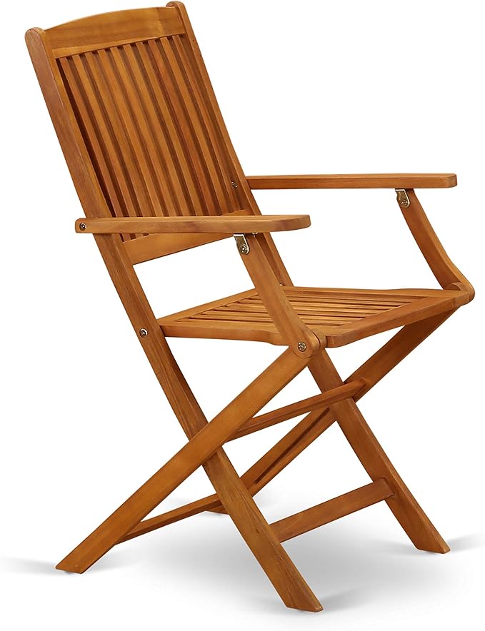 East West Furniture DECM5CANA 5 Piece Patio Dining Set Includes a Rectangle Outdoor Acacia Wood Table and 4 Folding Arm Chairs, 40x72 Inch, Natural Oil