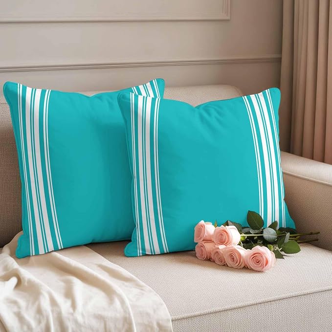 Outdoor Pillow Covers 20x20 Set of 2 Blue Stripe Outdoor Pillows Waterproof Throw Pillow Covers French Stripe Farmhouse Style Pillowcases Decorative Case for Patio Cushion