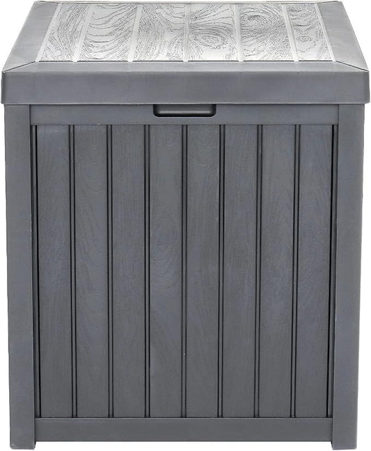 Gray 51gal 195L Plastic Storage Bench, Outdoor Deck Box, Patio Storage Box for Garden Cushions Tools, Garden Tool Storage Pool Accessory Holder Cushions Lid Side Table Function Easy Assembly