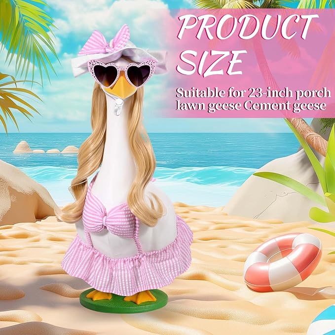 JcHrmers Bikini Goose Outfit Summer Porch Goose Outfits Hawaiian Lawn Goose Clothes Fits 23" Cement Plastic Goose Statue for Summer Outdoor Garden Yard Patio Art Decor