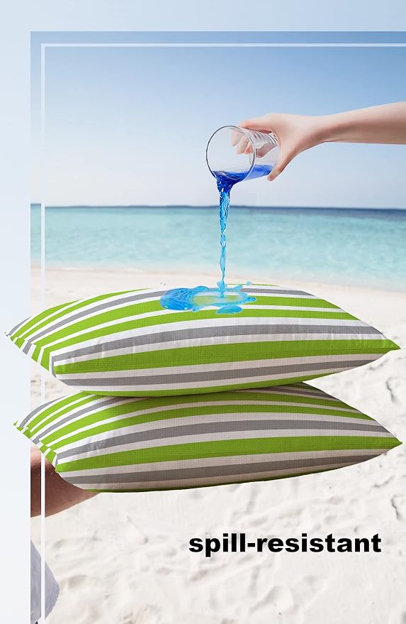Outdoor Waterproof Pillow Covers for Patio Furniture Green Stripe Decorative Throw Pillow Cover Sage Green Lines Stripes Pillowcases Set of 2 Cushion Case for Sofa Couch Chair Home Decor 20 x 12 Inch