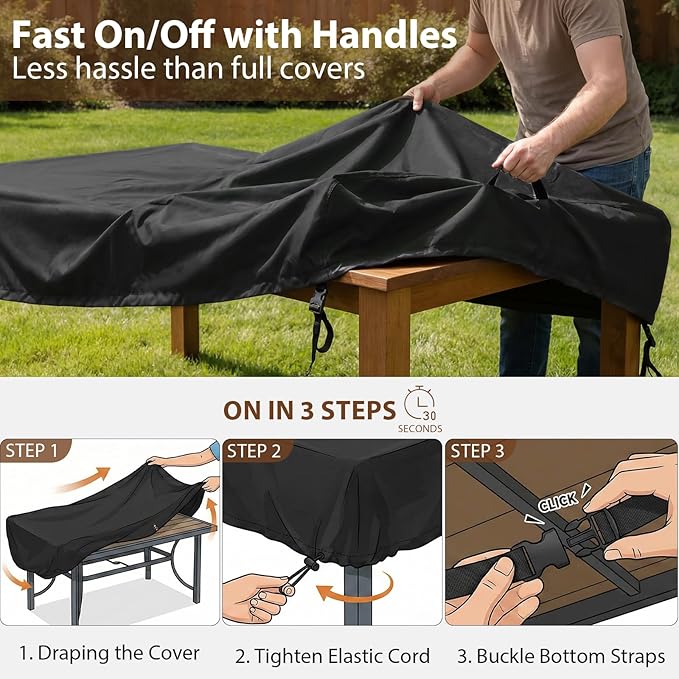 WOMACO Patio Rectangle Table Covers, Waterproof Patio Furniture Covers, UV Resistant Outdoor Cover for Rectangular Table, Black - 74.8" x 40.5"
