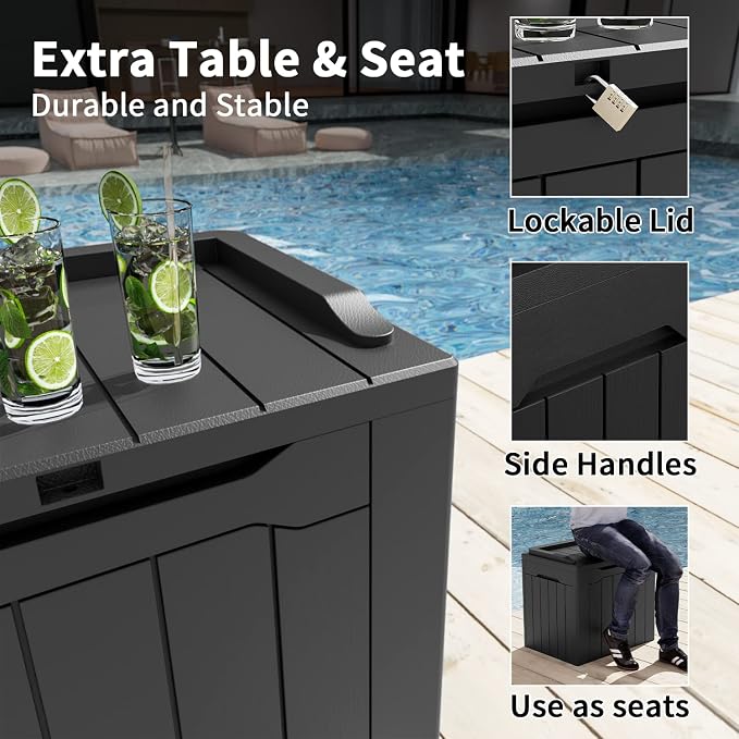 Greesum 31 Gal Resin Deck Box,Outdoor Storage for Patio,Garden Tools,Pool Supplies, Weatherproof and UV Resistant, Lockable, Black