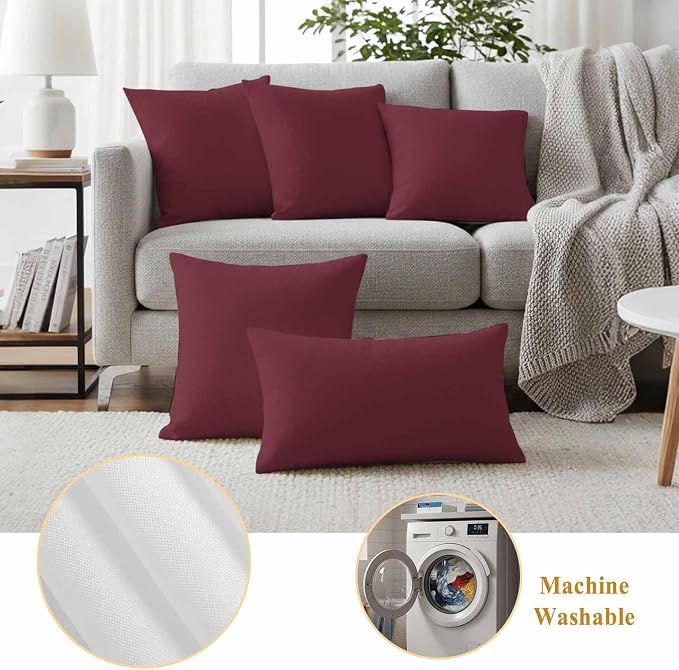 Outdoor Pillow Covers 20 x 20 Inches, Red Solid Color Waterproof Throw Pillow Cover Set of 2, Aesthetics Contemporary Luxury Decorative Square Cushion Covers for Patio/Couch/Garden