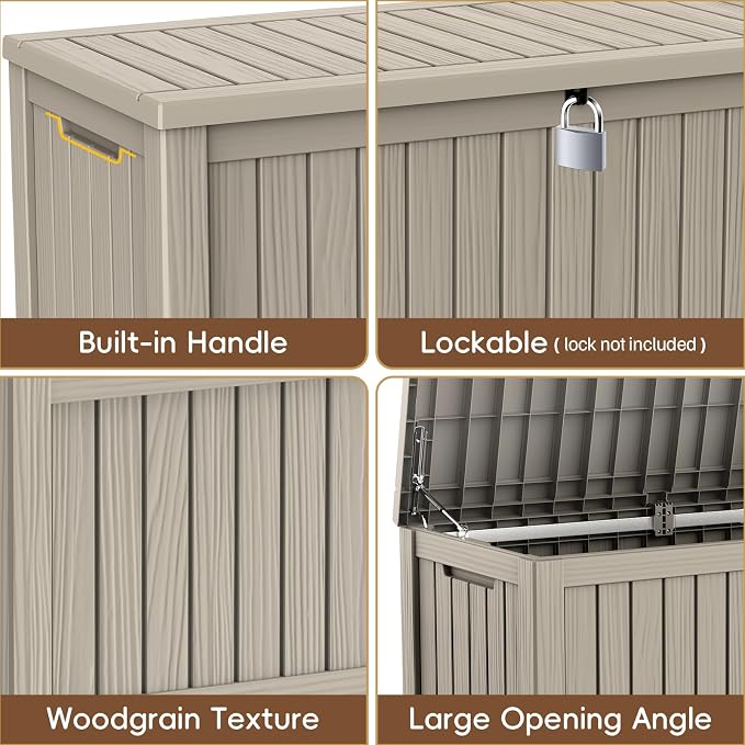LubanNese Outdoor Storage Box, Waterproof Deck Box, Outdoor Patio Storage Bin, Weatherproof (Grey, 180 Gallon)