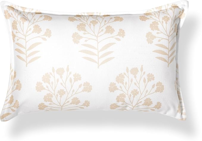 Hofdeco Premium Coastal Hampton Patio Indoor Outdoor Lumbar Pillow Cover Only, 12"x20" Water Repellent for Backyard, Couch, Poolside, Neutral Tan Print Floral