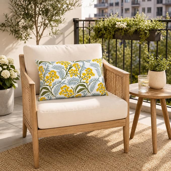 Outdoor Lumbar Pillows 12"x20" Waterproof Patio Pillows with Inserts | Set of 2 Fade Resistant Outdoor Waterproof Lumbar Pillow Decorative Garden Lumbar Cushions for Home Patio Terrace Sofa