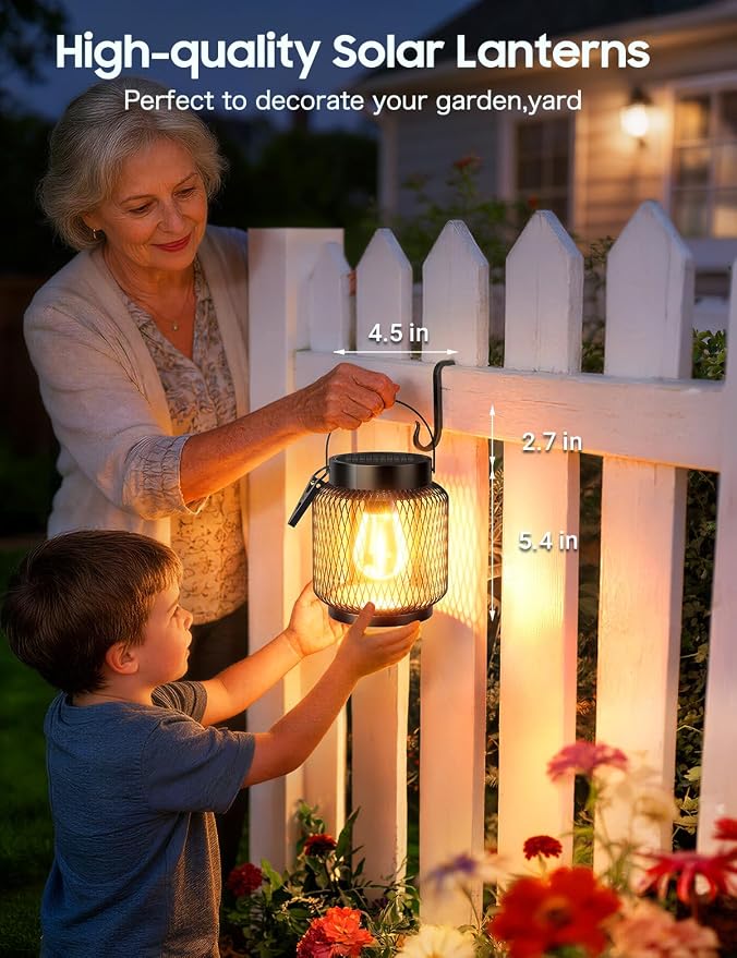 KOOPER Metal Solar Lanterns Outdoor Waterproof, 4 Pack Brighter Hanging Solar Lights for Outside, Up to 15 Hours Modern Hanging Solar Powered Lanterns Lights for Yard Patio Path Tree Garden Decorative