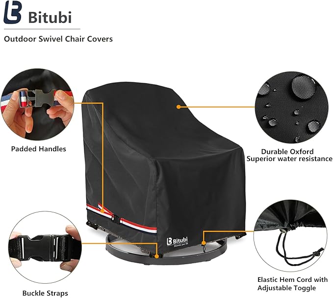Bitubi Waterproof 4 Pack Outdoor Swivel Chair Cover for Patio Chair Size Up to 30W x 34D x 38.5H inch,Outdoor Lawn Patio Furniture Covers (Black)