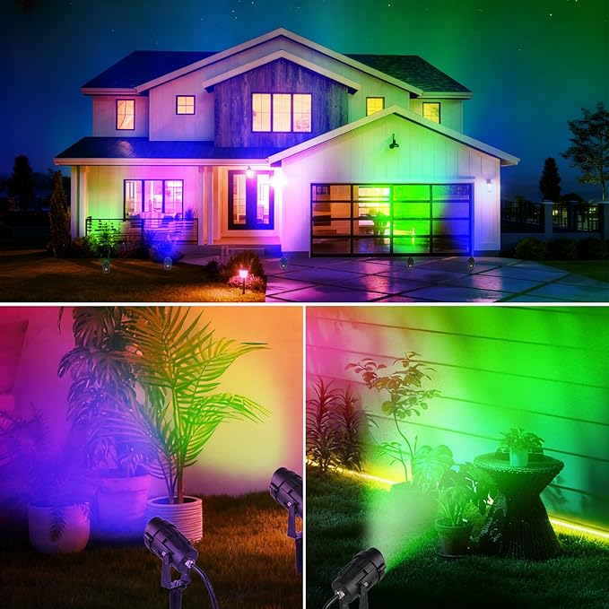 Christmas Spotlights Outdoor, 12W RGB Color Changing Landscape Lighting 120V Waterproof Spotlight with Plug & Remote for House Garden Path Tree Patio Lawn Decoration （2 Pack