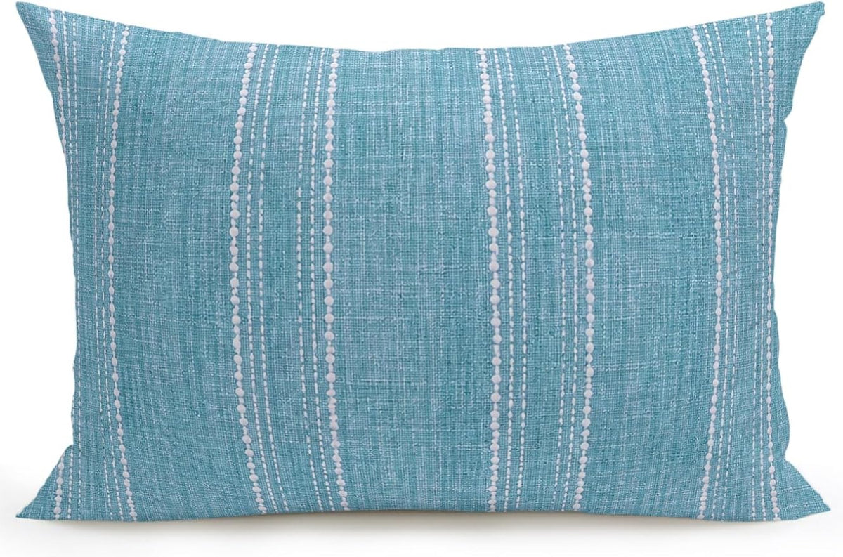 Vandarllin Waterproof Outdoor Pillow 1 Pack Blue Linen Stripes Decorative Throw Pillows Cover & Insert 20x12 Inch Lumbar Pillowcase Parallel Vertical Lines Pillows for Couch Sofa Bed Patio Furniture