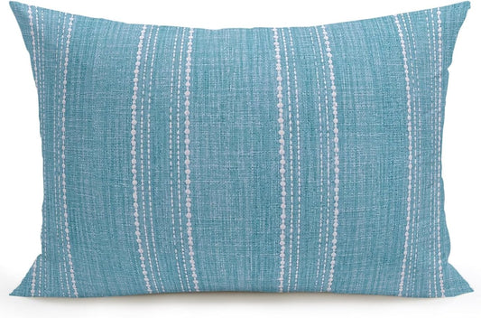 Vandarllin Waterproof Outdoor Pillow 1 Pack Blue Linen Stripes Decorative Throw Pillows Cover & Insert 20x12 Inch Lumbar Pillowcase Parallel Vertical Lines Pillows for Couch Sofa Bed Patio Furniture