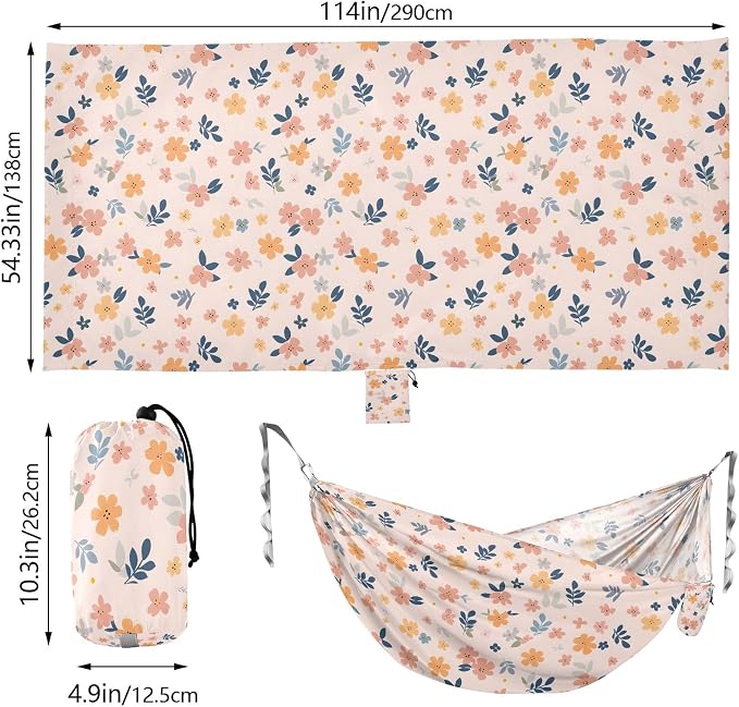 Camping Hammock Outdoor Hammocks for Outside Pink Small Flowers Beach Trees Portable Lightweight with Pockets Tree Straps Indoor