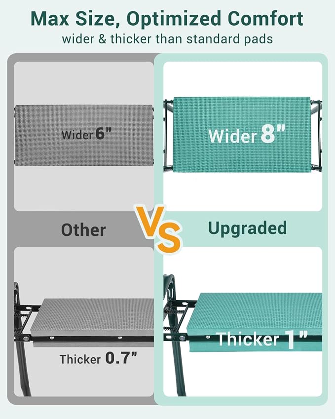 Ohuhu Garden Kneeler and Seat Heavy Duty, Upgraded Gardening Stool with Thicker Wider EVA Foam Kneeling Pad Foldable Garden Bench with 2 Large Tools Pouches, Gardening Gifts for Women Mom Men Seniors