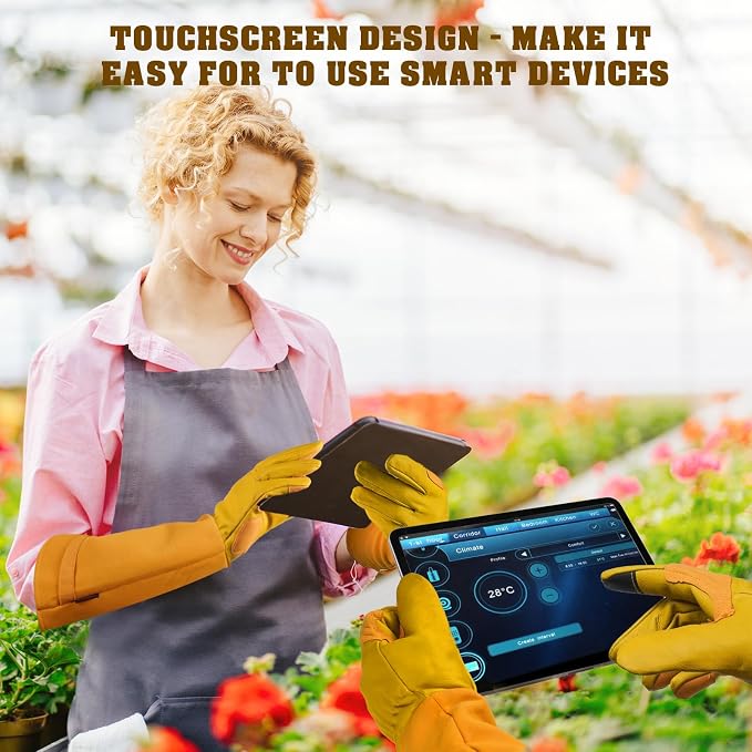 Gardening Gloves for Women Men, Long Thorn Proof Rose Pruning Glove | Womens Long Leather Garden Glove, Heavy Duty Gauntlet, Work Glove for Weeding, Yard Planting, Best Garden Gifts for Gardener