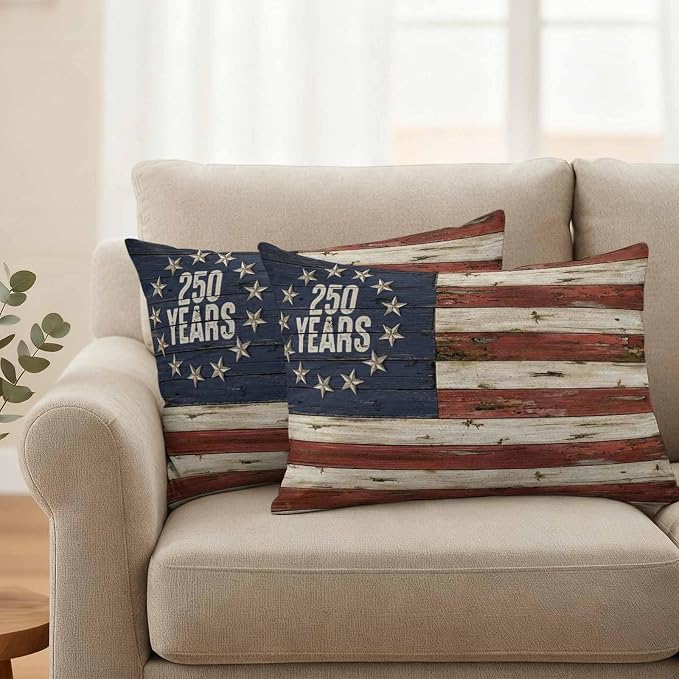 250 Year Anniversary USA 4th of July Vintage Wood Decorative Garden Pillowcase with Zipper Cushion Case for Patio Couch Tent