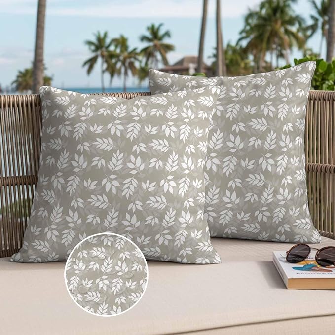 Brown Leaves Waterproof Outdoor Pillow Covers Set of 2 Home Decor, Country Pastoral Nature Plants Aesthetic Pillowcase Patio Pillow Covers for Couch Bench Furniture Garden 24x24in