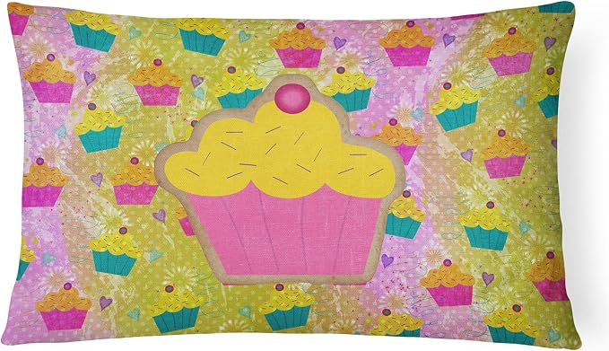 Caroline's Treasures SB3003PW1216 Cupcake Canvas Fabric Decorative Pillow Machine Washable, Indoor Outdoor Decorative Pillow for Couch, Bed or Patio, 12HX16W